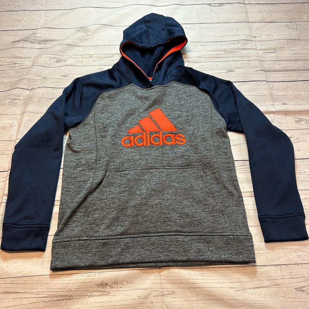Adidas‎ Sweatshirt Hoodie Sweater Logo Gray Navy And Orange Boy's Large 14/16